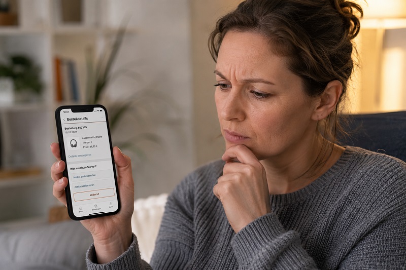 Person führt Widerruf online auf dem Handy aus
